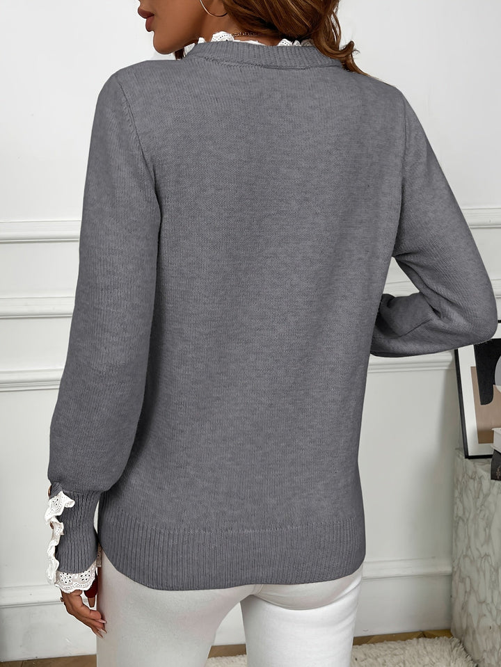 Margaret - Lace-Trim Button Sweater