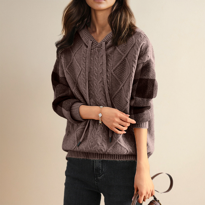 Mia - Cable Knit Hoodie Sweater