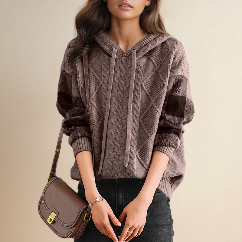 Mia - Cable Knit Hoodie Sweater