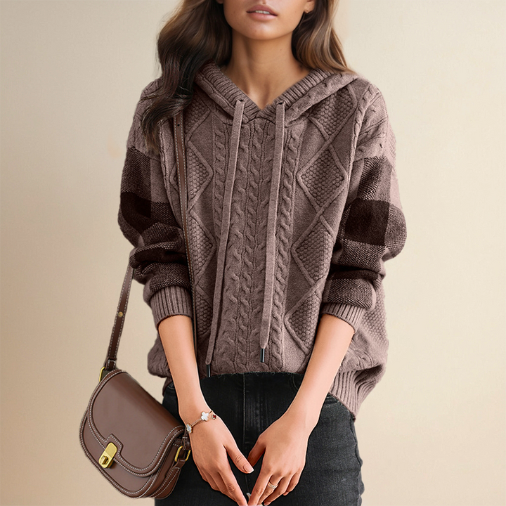 Mia - Cable Knit Hoodie Sweater