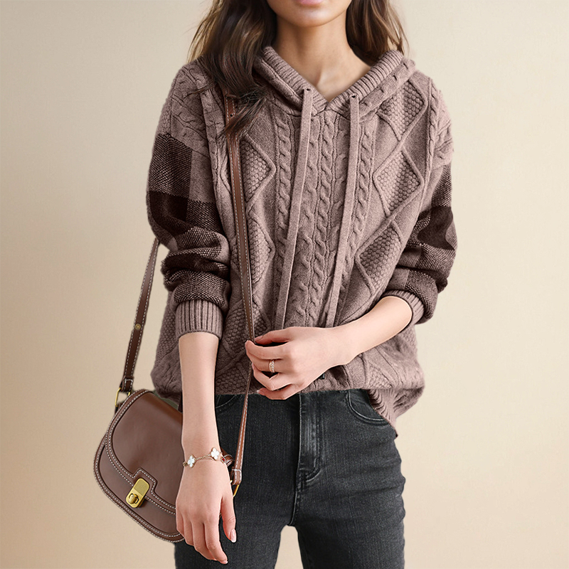 Mia - Cable Knit Hoodie Sweater