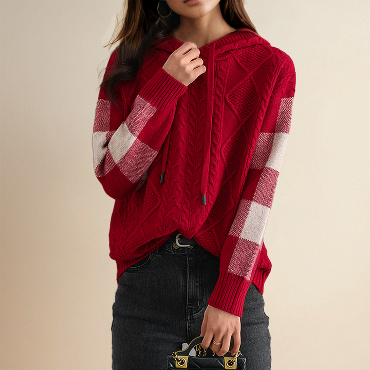 Mia - Cable Knit Hoodie Sweater