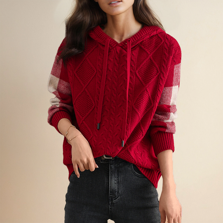 Mia - Cable Knit Hoodie Sweater