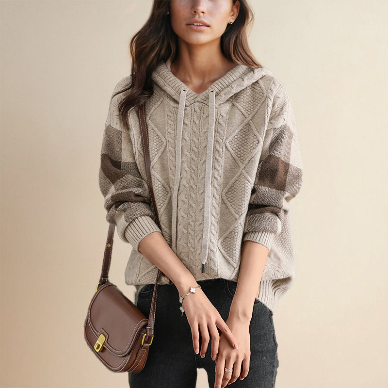 Mia - Cable Knit Hoodie Sweater