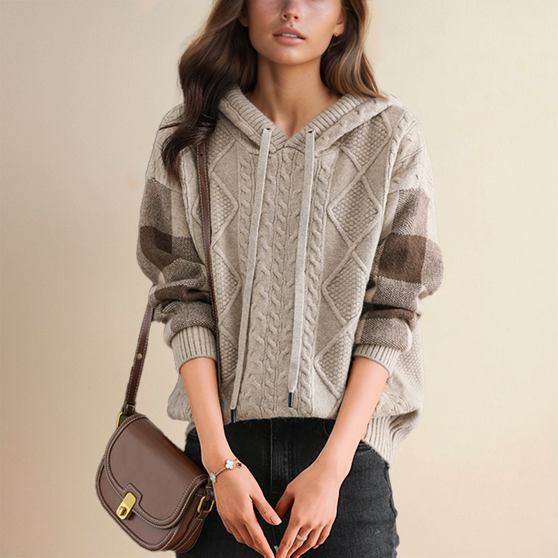 Mia - Cable Knit Hoodie Sweater