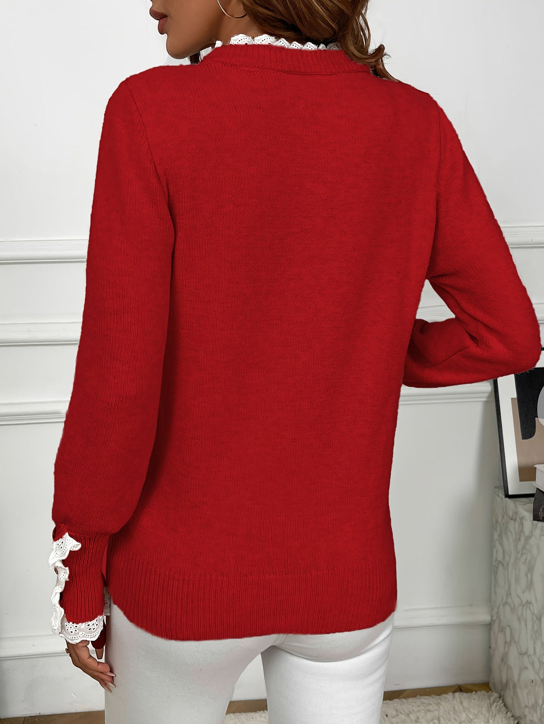 Margaret - Lace-Trim Button Sweater